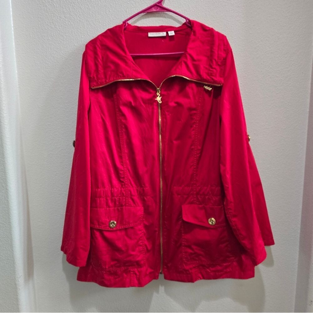 Susan Graver Red lightweight zip up jacket size 1X
